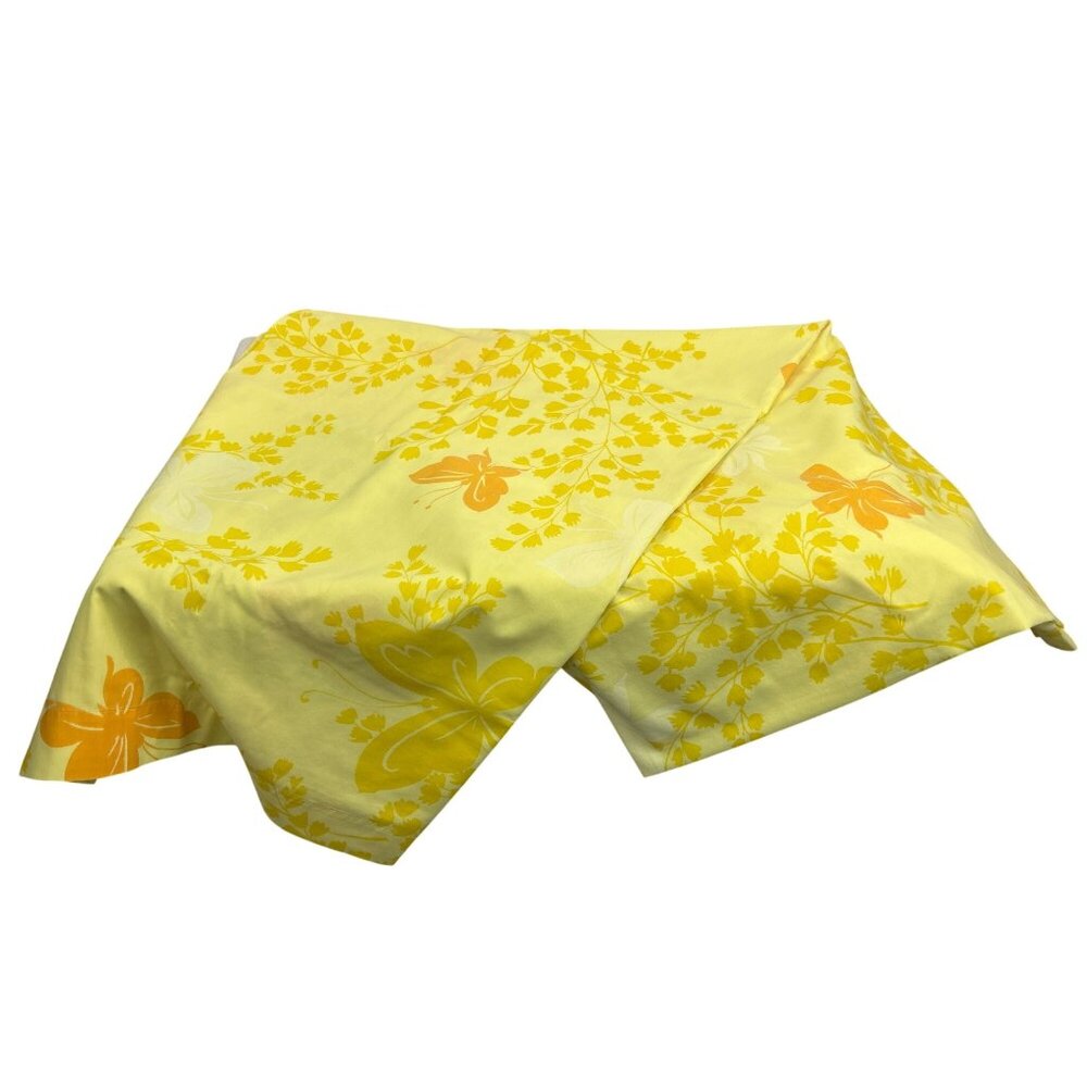70s Double Top Sheet Yellow Floral Butterfly Cotton 54x76 Springmaid Retro